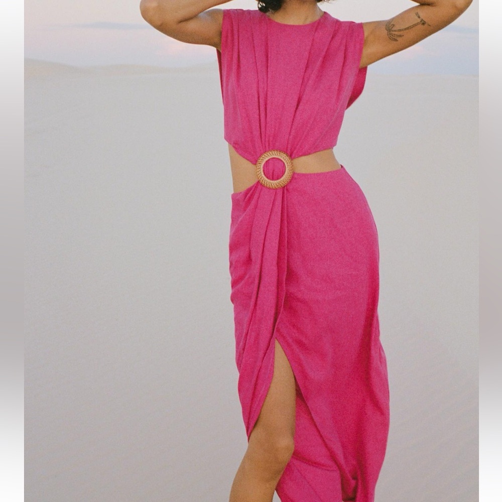 Zara Linen Blend Cut Out Dress